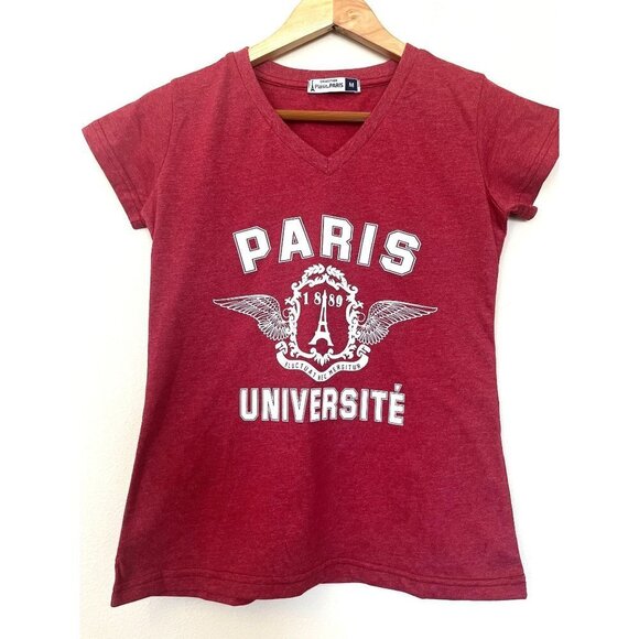 Plaisir de Paris Tops - Collection Plaisir de Paris, Paris Universite Pink V-Neck T-Shirt